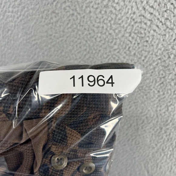 Vintage Old Navy Thermal Shirt Men's Medium Brown Black Camo Henley All Over Y2K - Picture 10 of 10